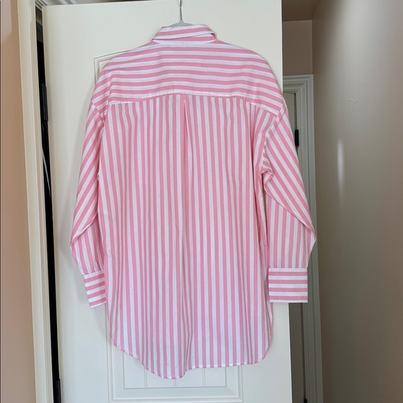 Maeve by Anthropologie pink and white striped oversized long sleeve shirt. - Picture 6 of 6